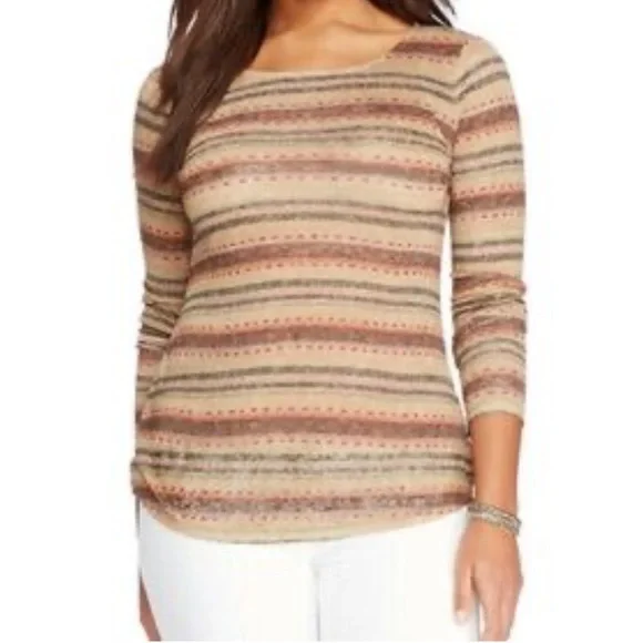 Lauren Ralph Lauren Brown and Cream Long Sleeve Tee - Picture 1 of 6